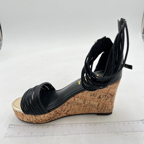 FSJ Black Wedge Sandals - Picture 2 of 8